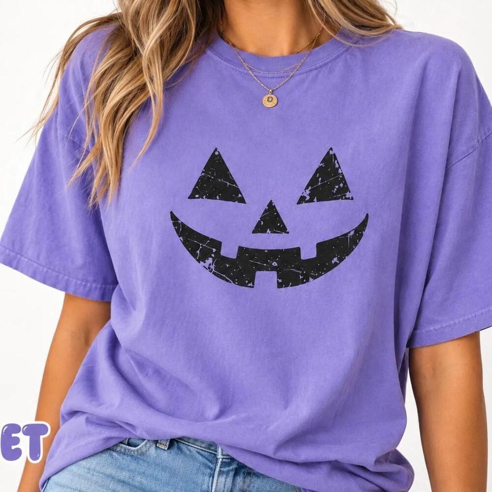 Halloween Jack O Lantern Shirt, Distressed S Pumpkin Graphic
